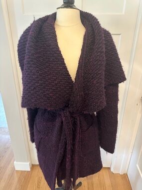 Hugo Boss Plum Shawl-Collar Knit Cardigan with Belt